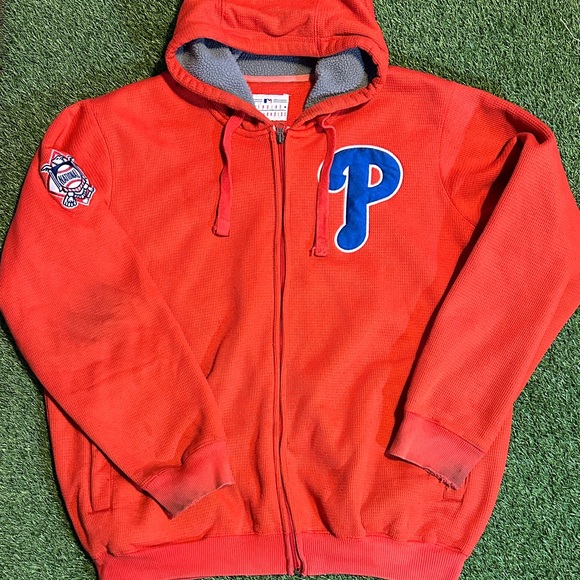 INSANE RARE Philadelphia Phillies 90s Y2K Red Zip-Up Hoodie with Blue P Logo